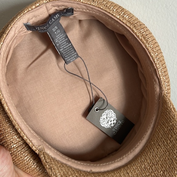 New Vince Camuto Coated Paper Braided Straw Fiddler Baker Boy Style Flat Cap - Picture 7 of 8